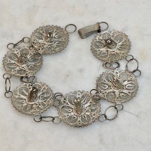 Vintage Mexico .925 Silver Filigree Sombrero Link Bracelet- 7”